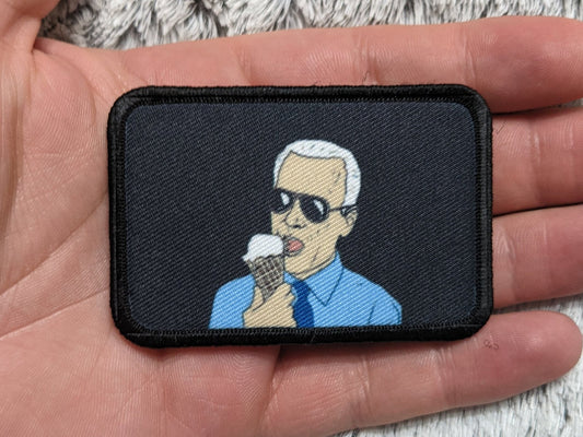 Biden Sucks but he likes ice-cream 2"x3" morale patch with hook and loop backing