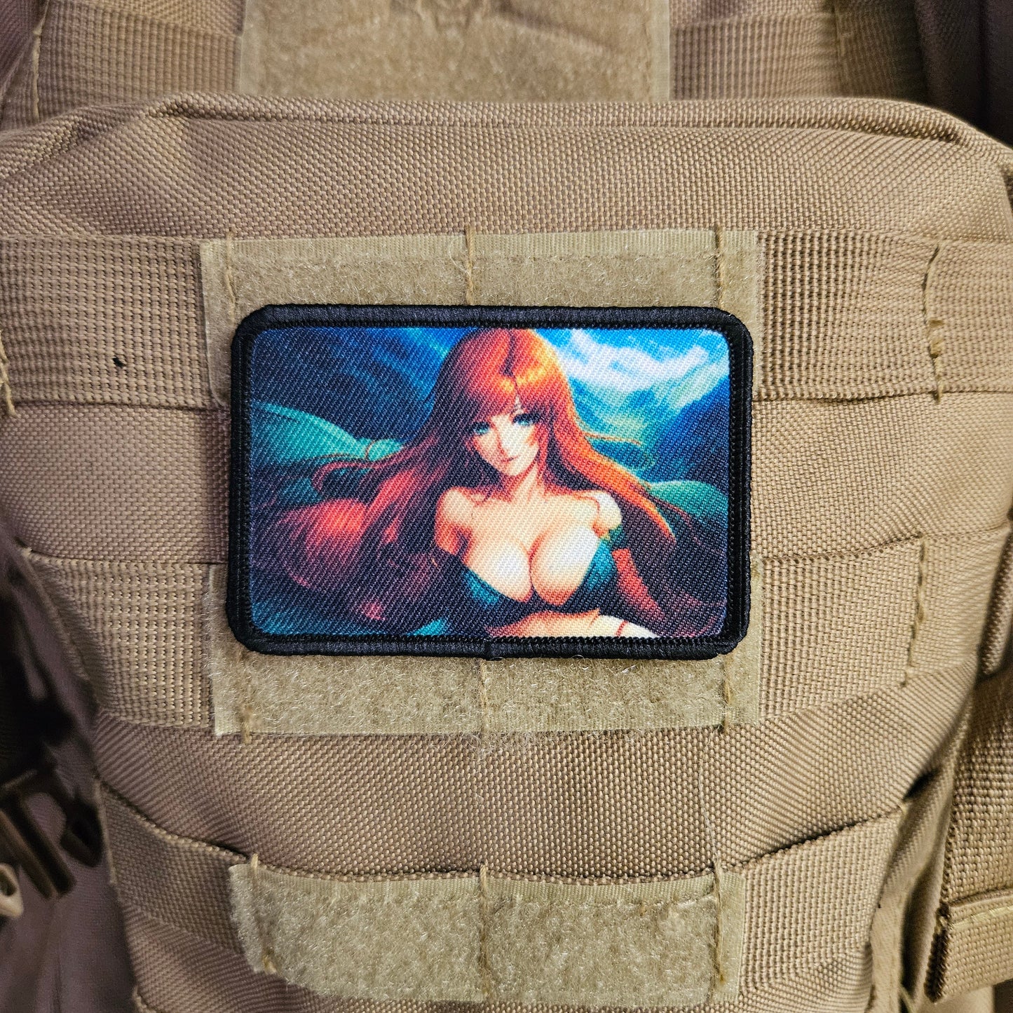 Redhead waifu Sexy Anime girl cleavage bikini 2"x3"  removable morale patch with hook and loop backing