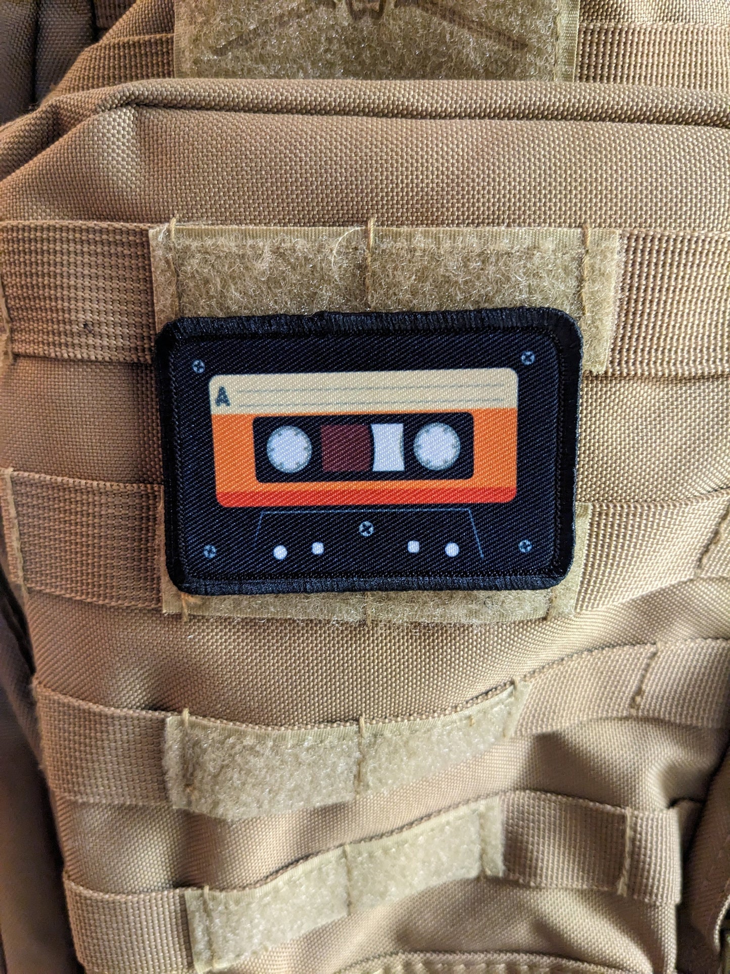 Retro cassette tape meme  2"x3" morale patch with hook and loop backing