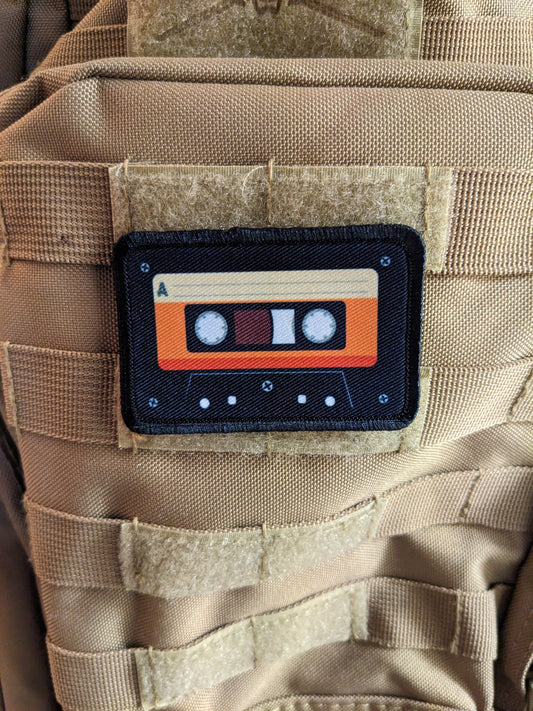 Retro cassette tape meme  2"x3" morale patch with hook and loop backing