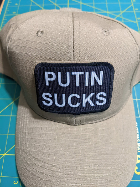 PUTIN SUCKS stand with Ukraine 2"x3" removable morale patch with hook and loop backing