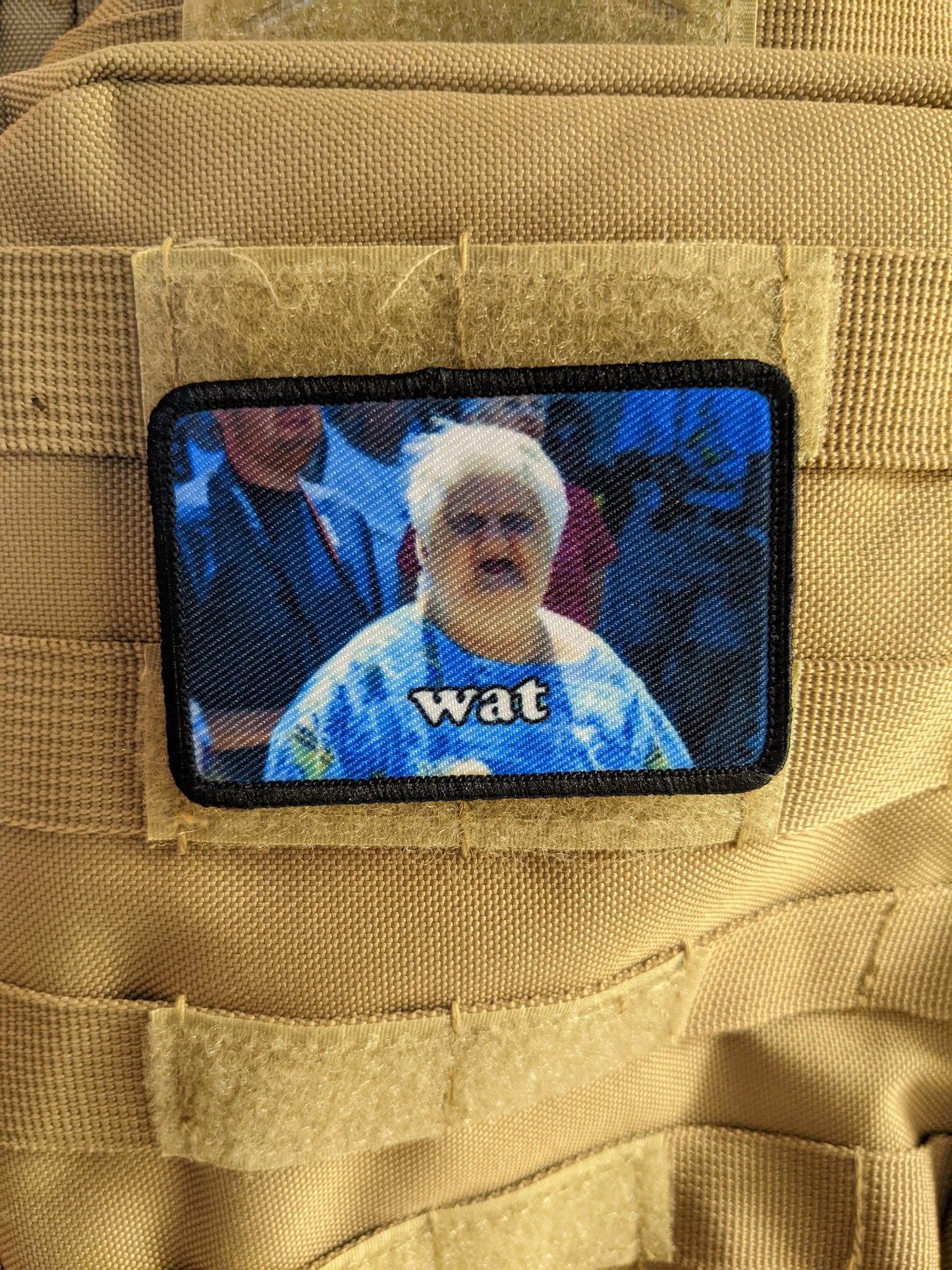 Old lady wat meme funny  2"x3" morale patch with hook and loop backing