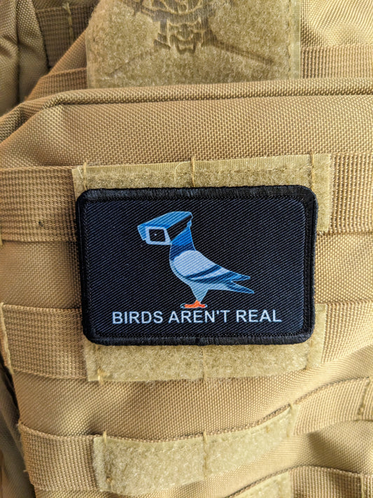 Birds aren't real conspiracy humor joke 2"x3" morale patch with hook and loop backing