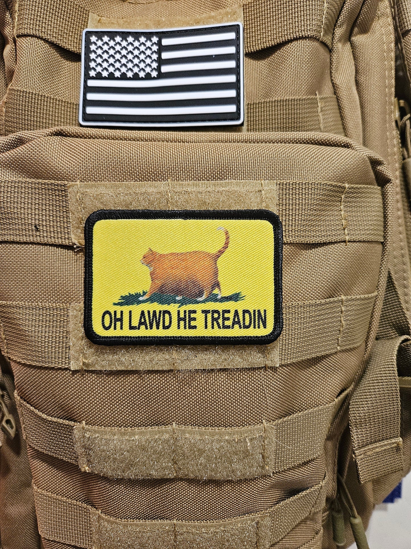 Oh lawd he treadin Gadsden flag meme 2"x3" removable morale patch with hook and loop backing