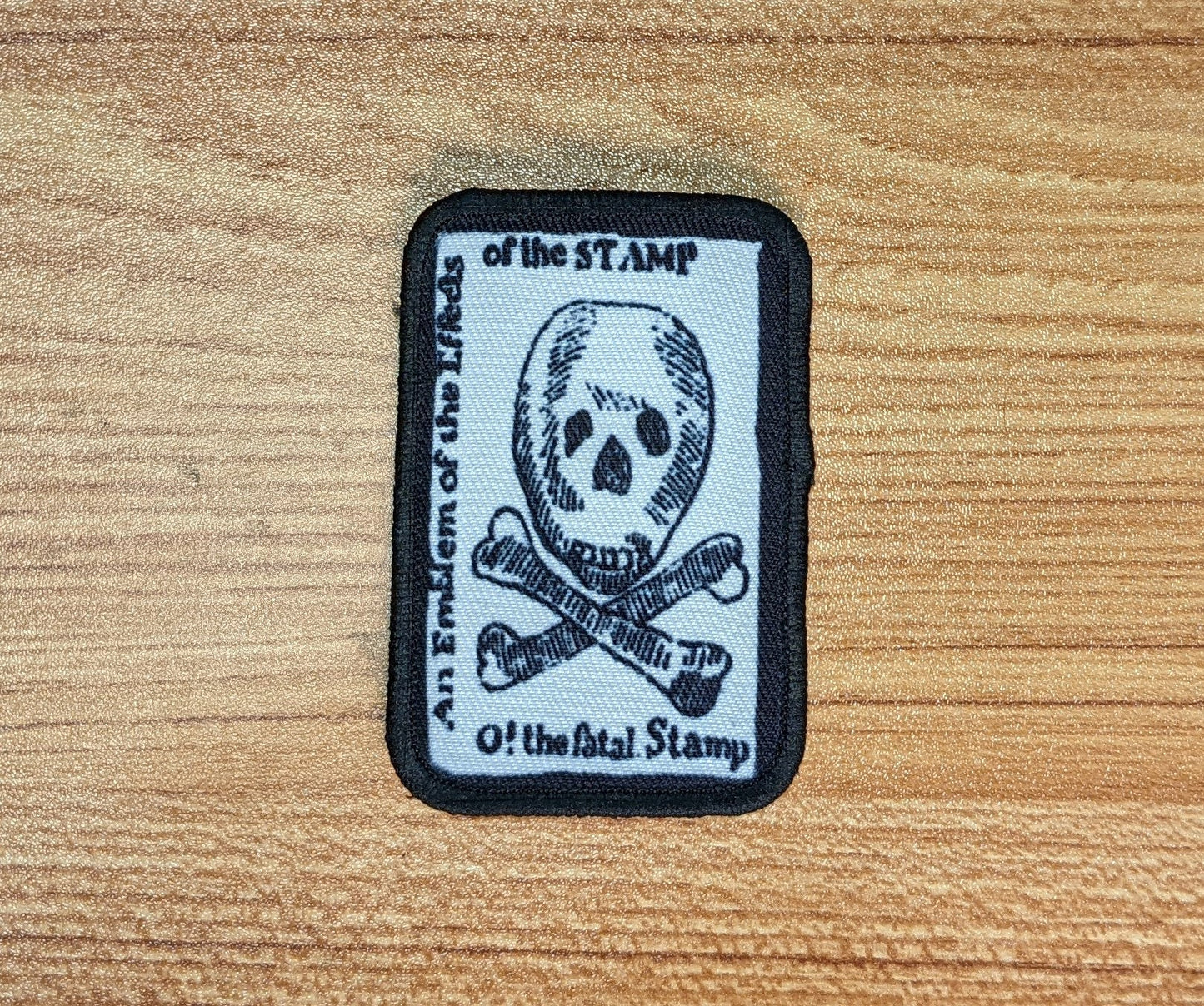 The Stamp Act history no taxation without representation 1776 2"x3" removable morale patch with hook and loop backing