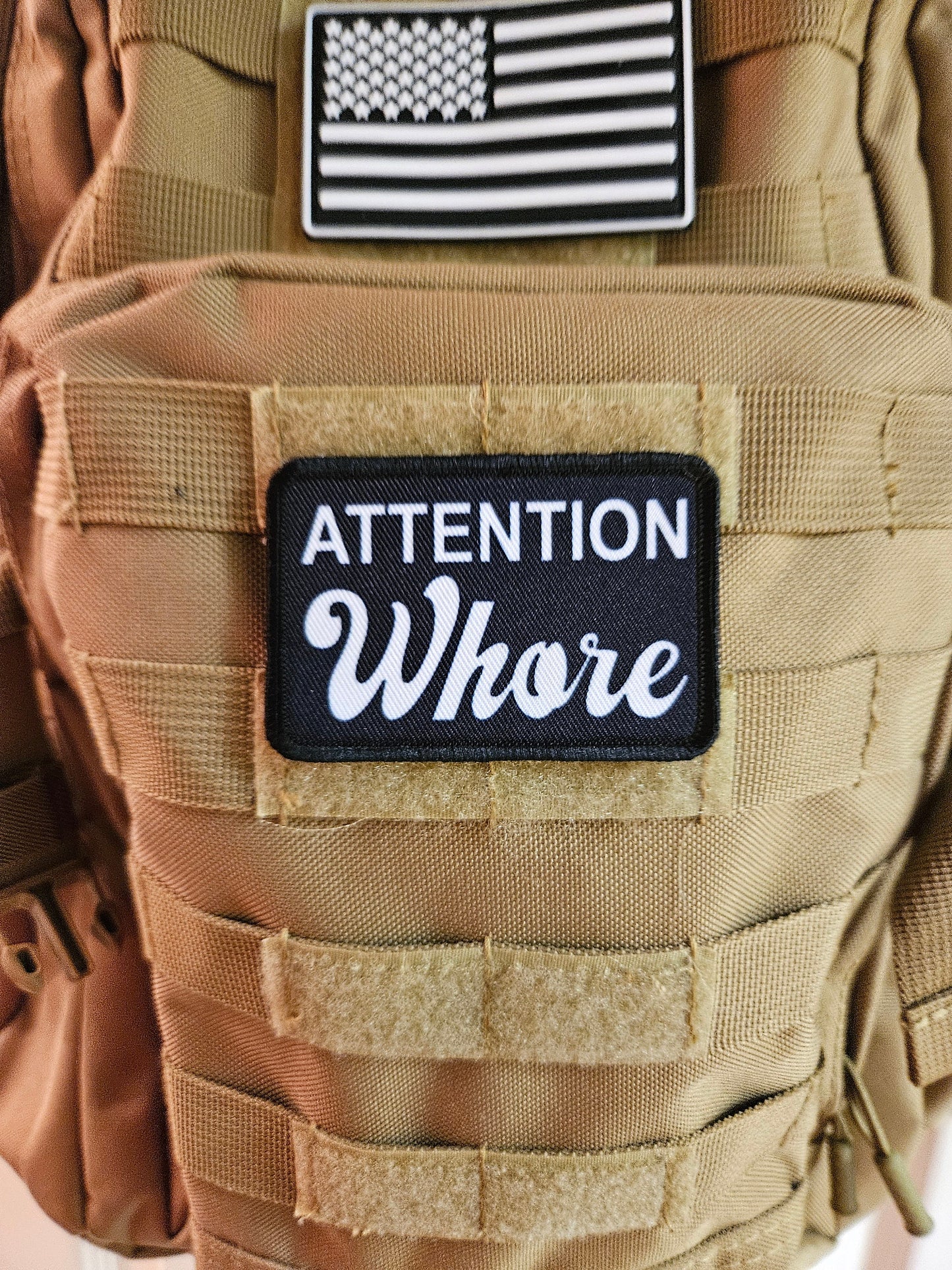 Attention whore meme BW  2"x3" removable morale patch with hook and loop backing
