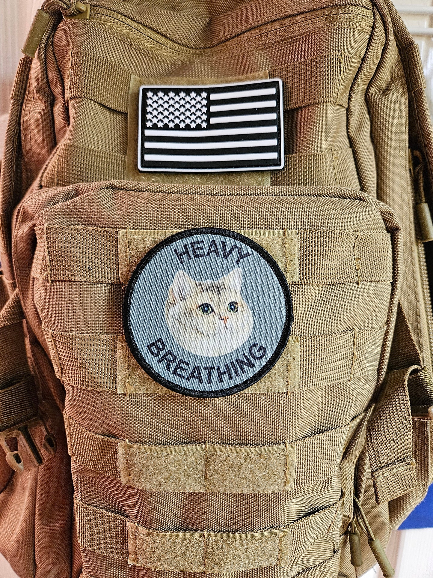 Heavy breathing  big chungis fat cat meme 3" circle removable morale patch with hook and loop backing