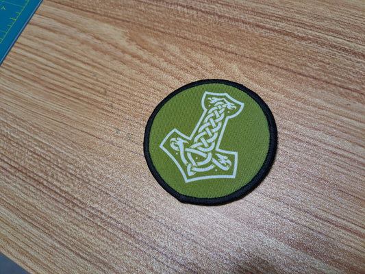 Thor's hammer rune green 3" circle removable morale patch with hook and loop for hat