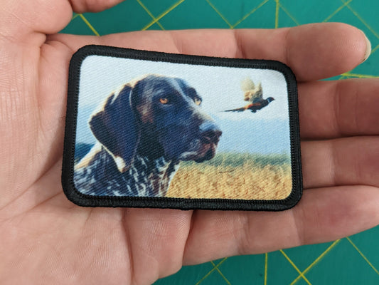German pointer hunting dog morale patch 2"x3" with hook and loop backing