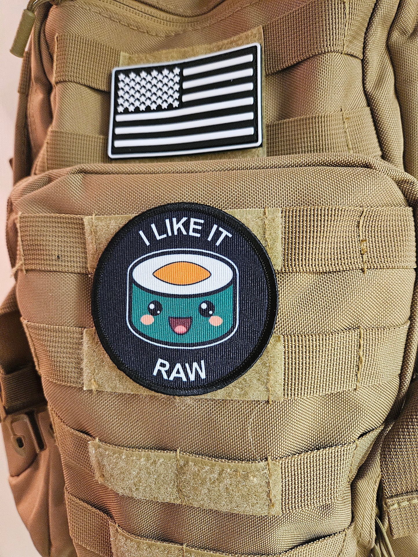 I like is raw sushi lover maki meme 3" circle removable morale patch with hook and loop backing