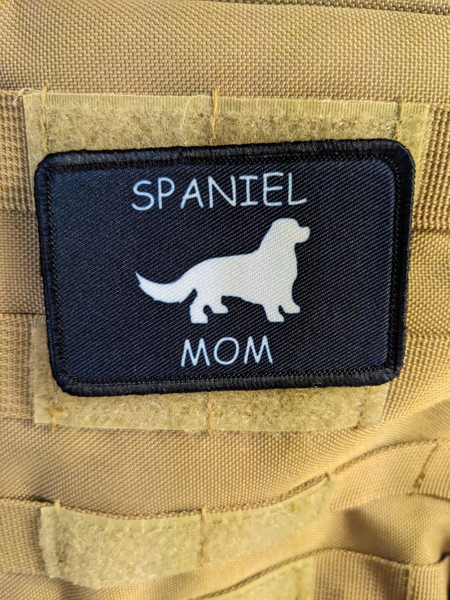 spaniel mom fur baby cute pets meme 2"x3" morale patch with hook and loop backing