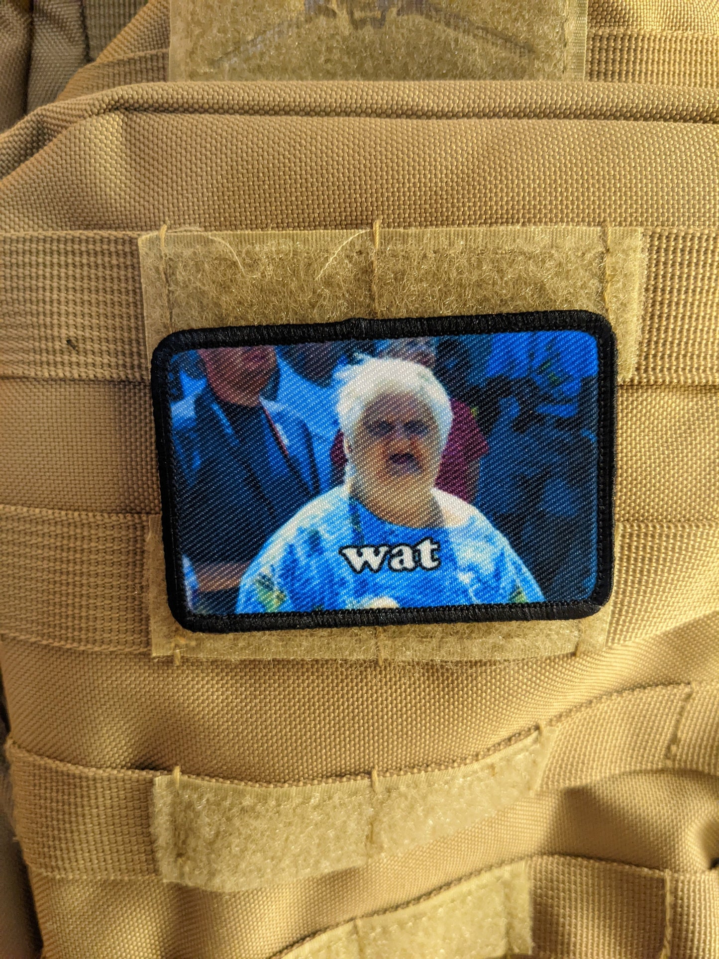 Old lady wat meme funny  2"x3" morale patch with hook and loop backing