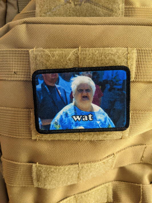 Old lady wat meme funny  2"x3" morale patch with hook and loop backing