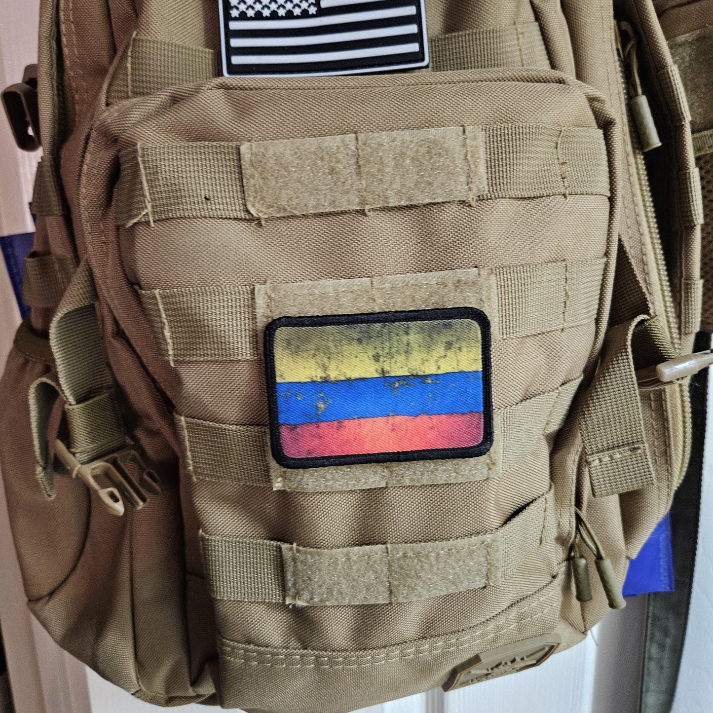 distressed Colombian flag 2"x3" morale patch with hook and loop backing