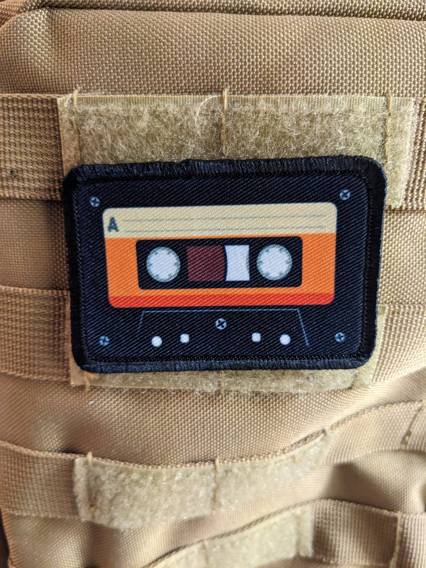 Retro cassette tape meme  2"x3" morale patch with hook and loop backing