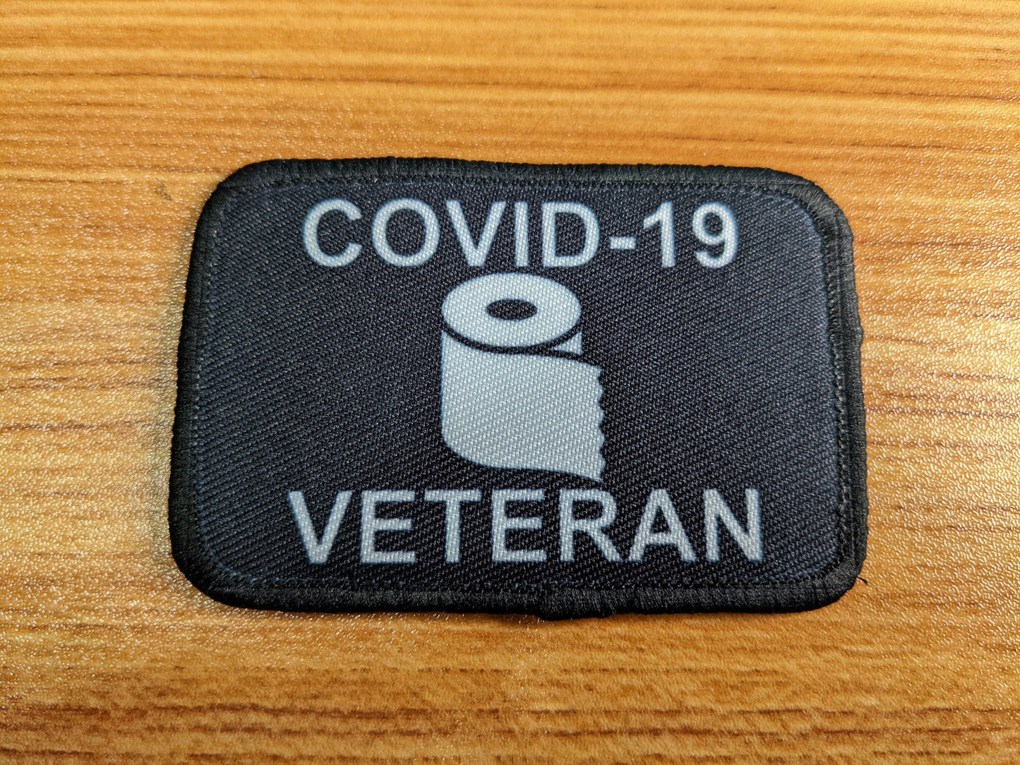 Covid-19 Toilet paper veteran black 2"x3" removable morale patch with hook and loop backing