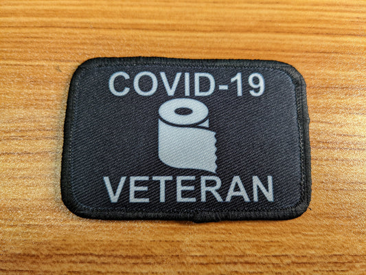 Covid-19 Toilet paper veteran black 2"x3" removable morale patch with hook and loop backing
