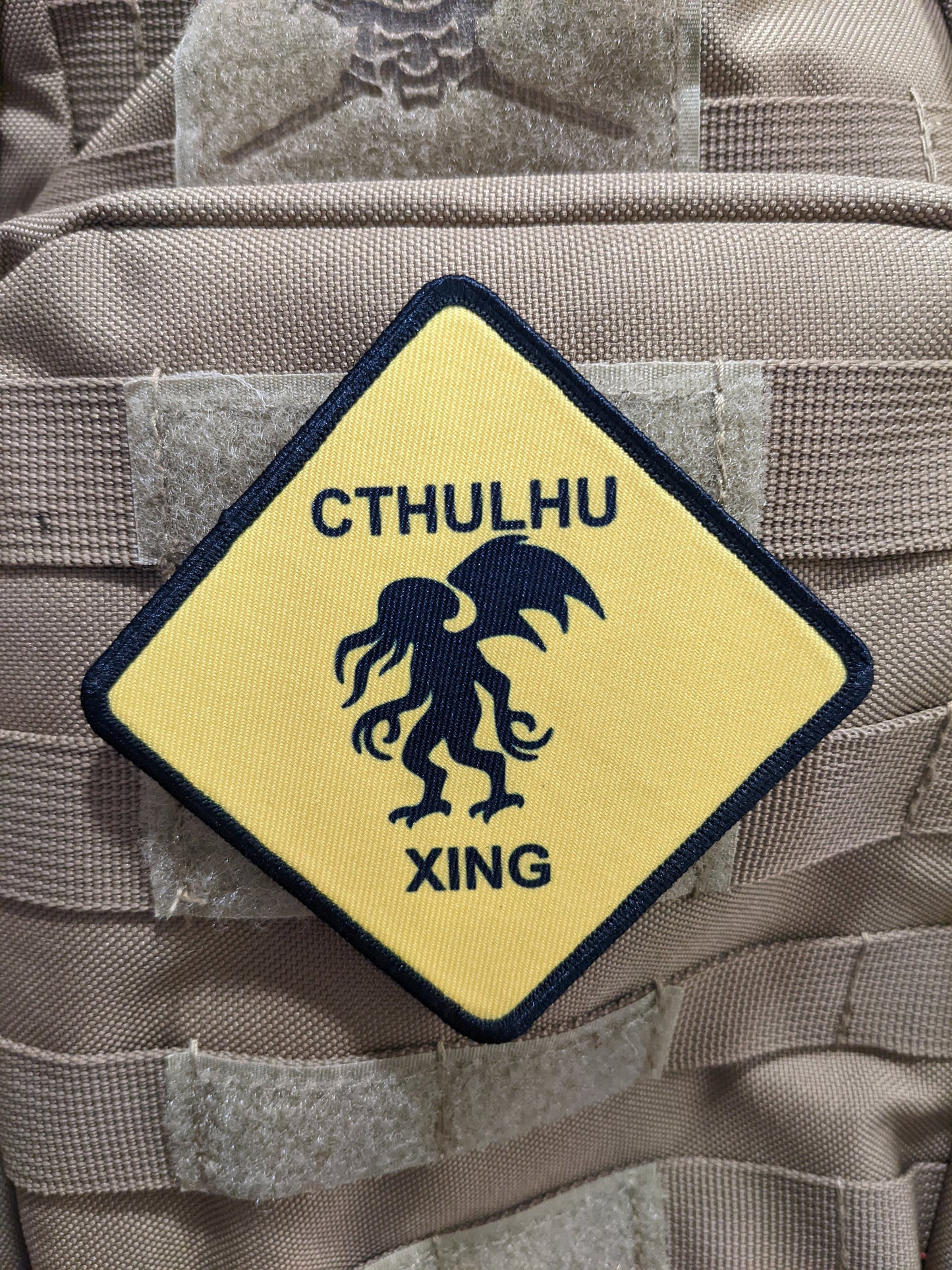 Cthulhu crossing hp Lovecraft funny joke  3"x3" square removable morale patch with hook and loop backing
