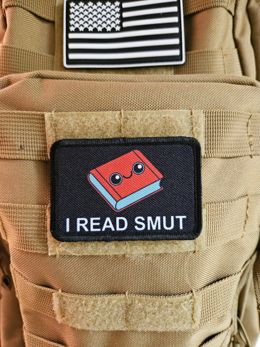 I read smut spicy books meme 2"x3" removable morale patch with hook and loop backing
