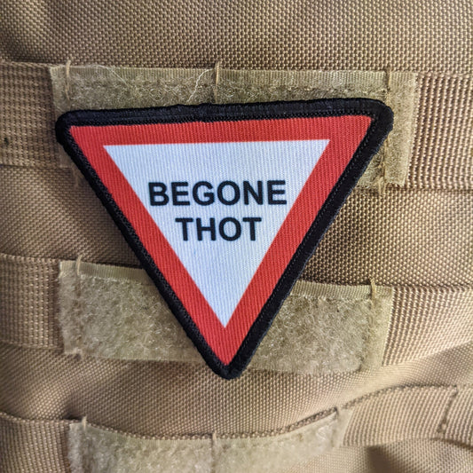 3"x3" triangle morale patch begone thot with hook and loop backing