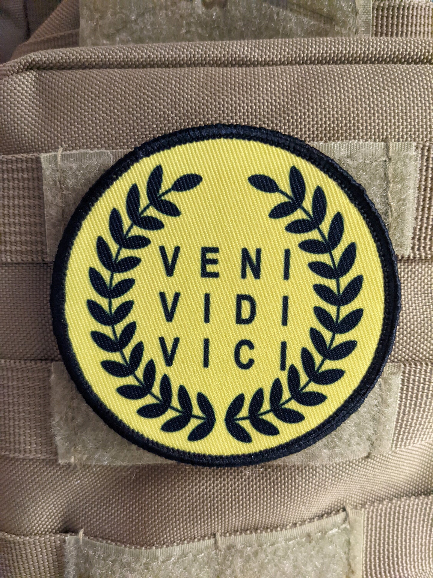 Veni Vidi Vici I came I saw I conquered 3" circle morale patch with hook and loop backing