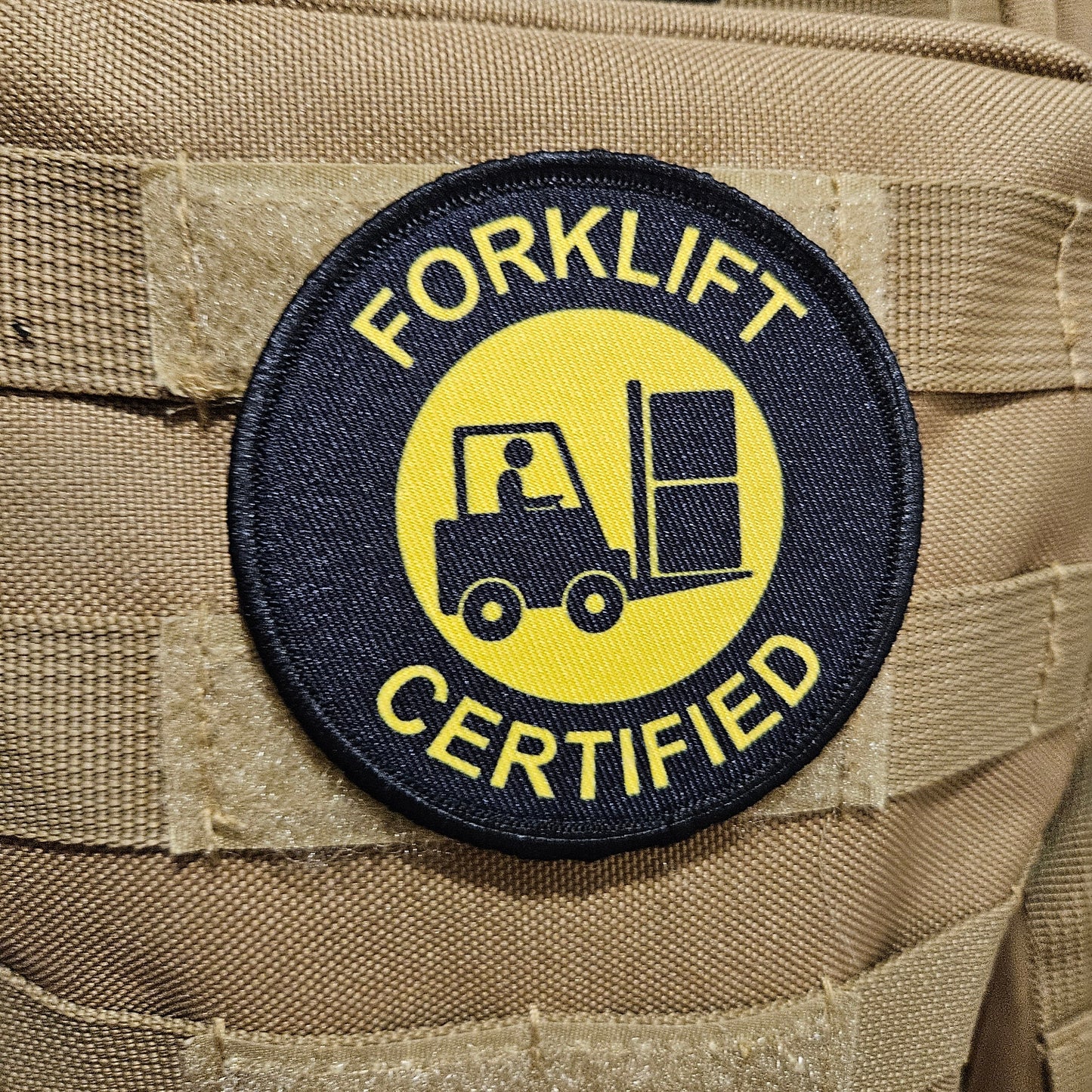 Forklift certified meme 3" circle morale patch with hook and loop backing