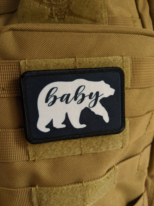 Baby bear Bear baby boy baby girl 2"x3" white morale patch with hook and loop backing