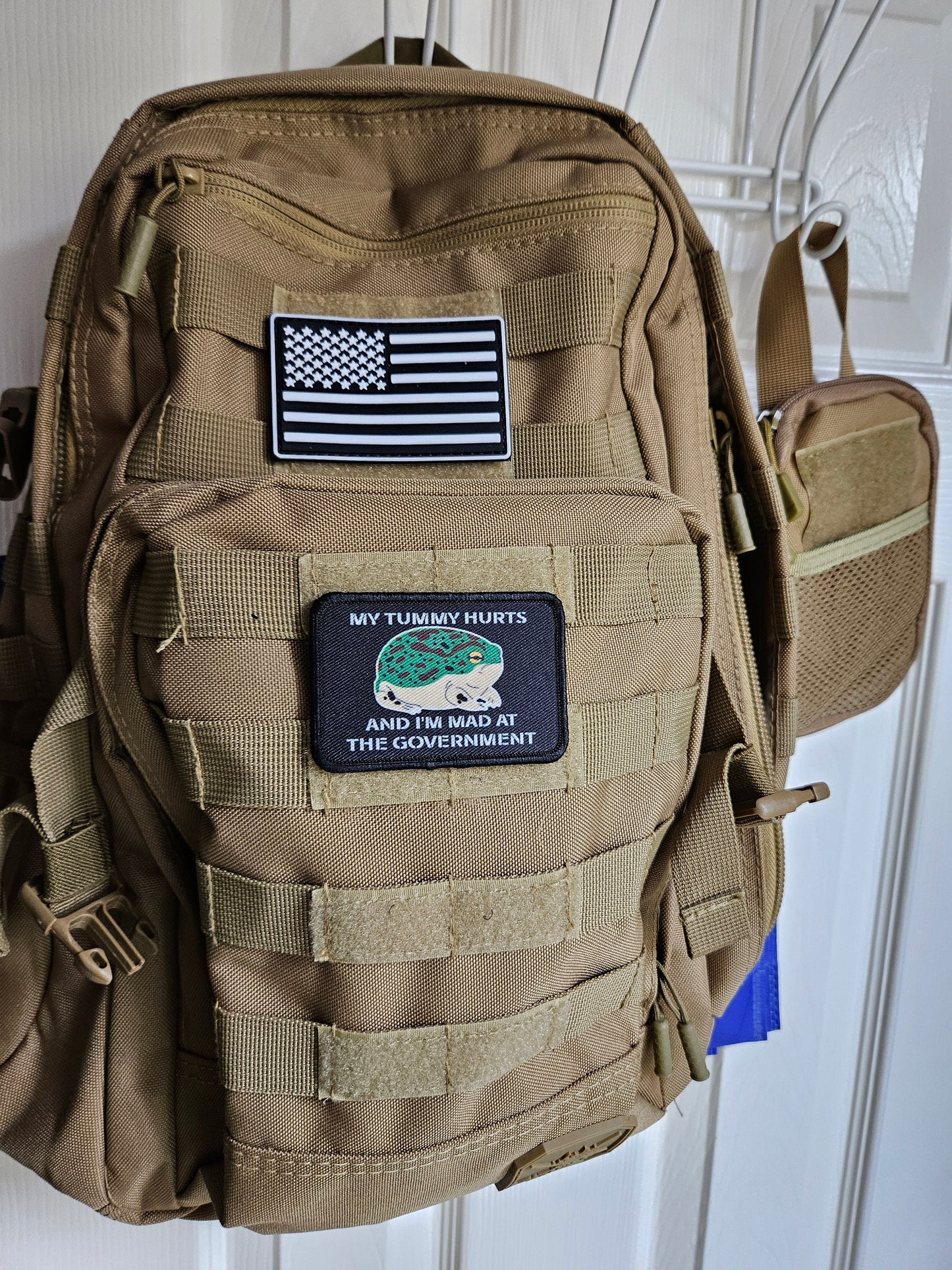 My tummy hurts and im mad at the government frog meme 2"x3" removable morale patch with hook and loop backing