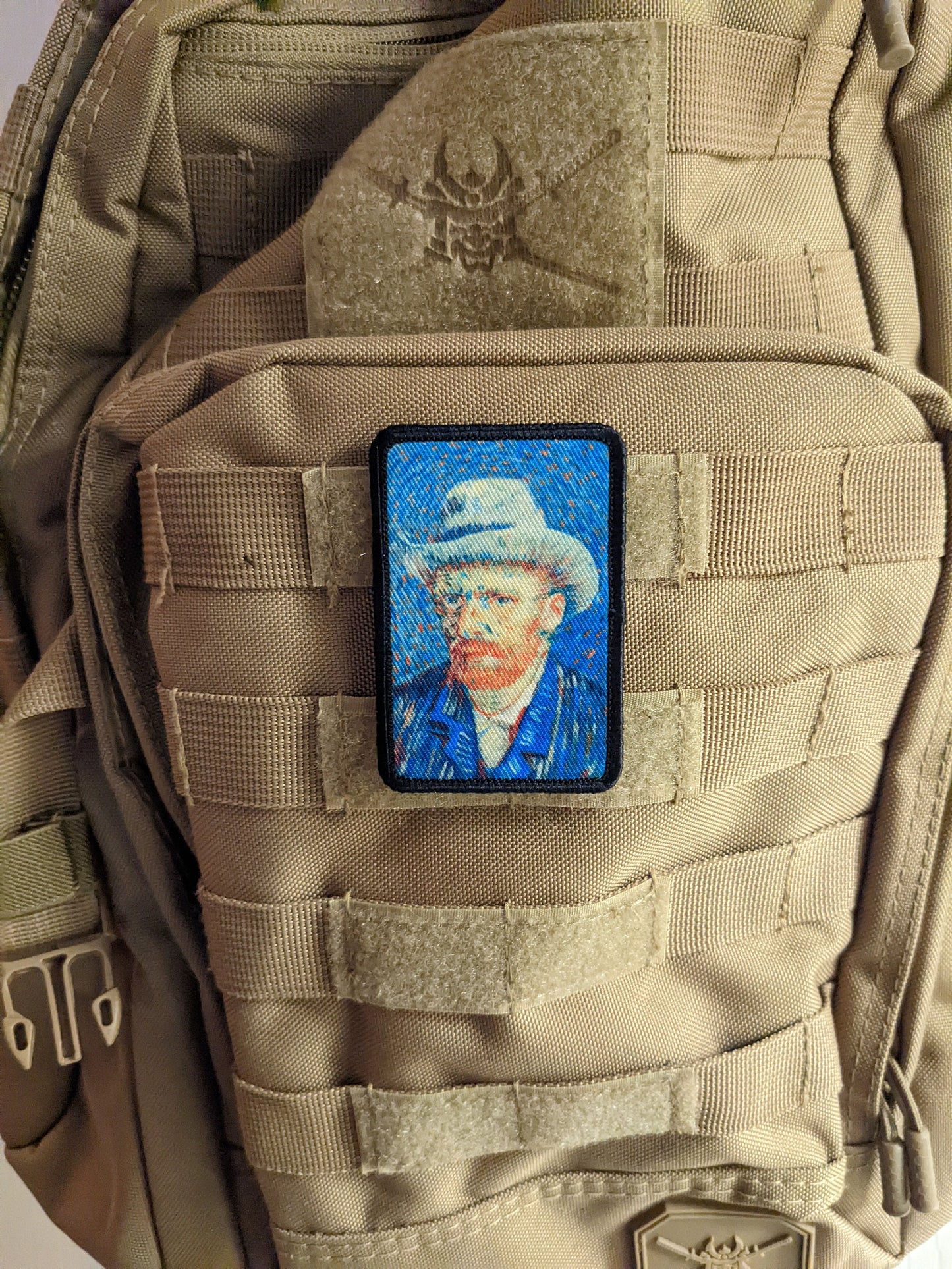 Self portrait gray felt hat Vincent van Gogh  2"x3" morale patch with hook and loop backing
