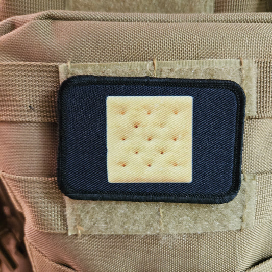Saltine cracker enthusiast 2"x3" removable morale patch with hook and loop backing