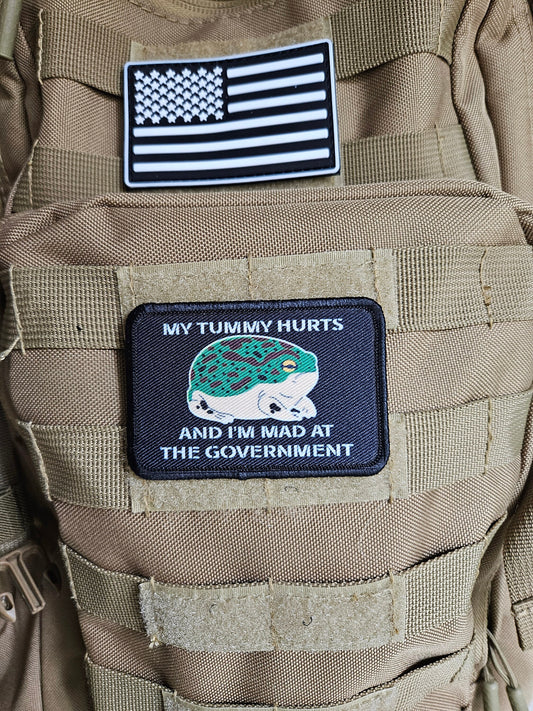 My tummy hurts and im mad at the government frog meme 2"x3" removable morale patch with hook and loop backing