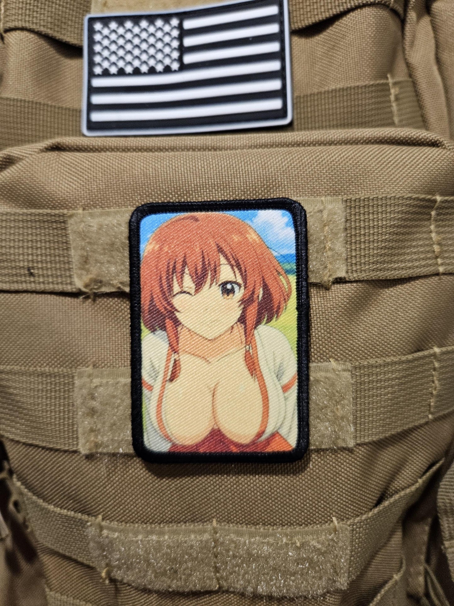 Sexy Anime girl ginger hair big boobs waifu 2"x3"  removable morale patch with hook and loop backing