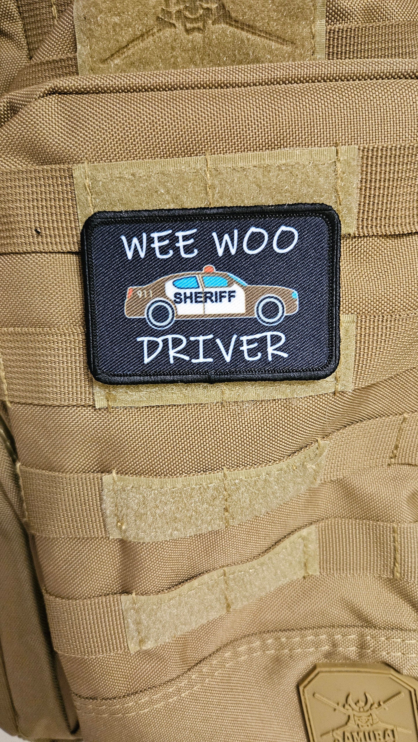 SHERIFF Wee woo driver sheriff department car driver funny  brown version 2"x3" removable morale patch with hook and loop backing