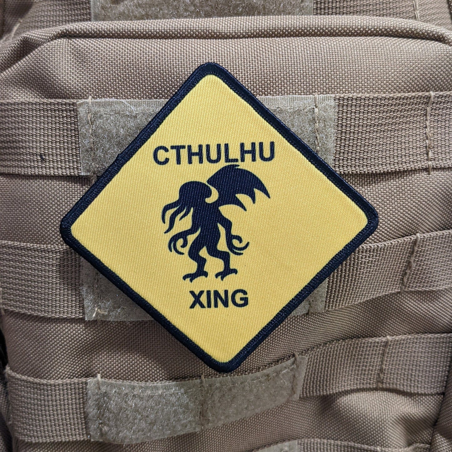 Cthulhu crossing hp Lovecraft funny joke  3"x3" square removable morale patch with hook and loop backing