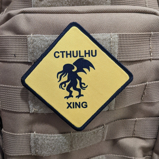 Cthulhu crossing hp Lovecraft funny joke  3"x3" square removable morale patch with hook and loop backing