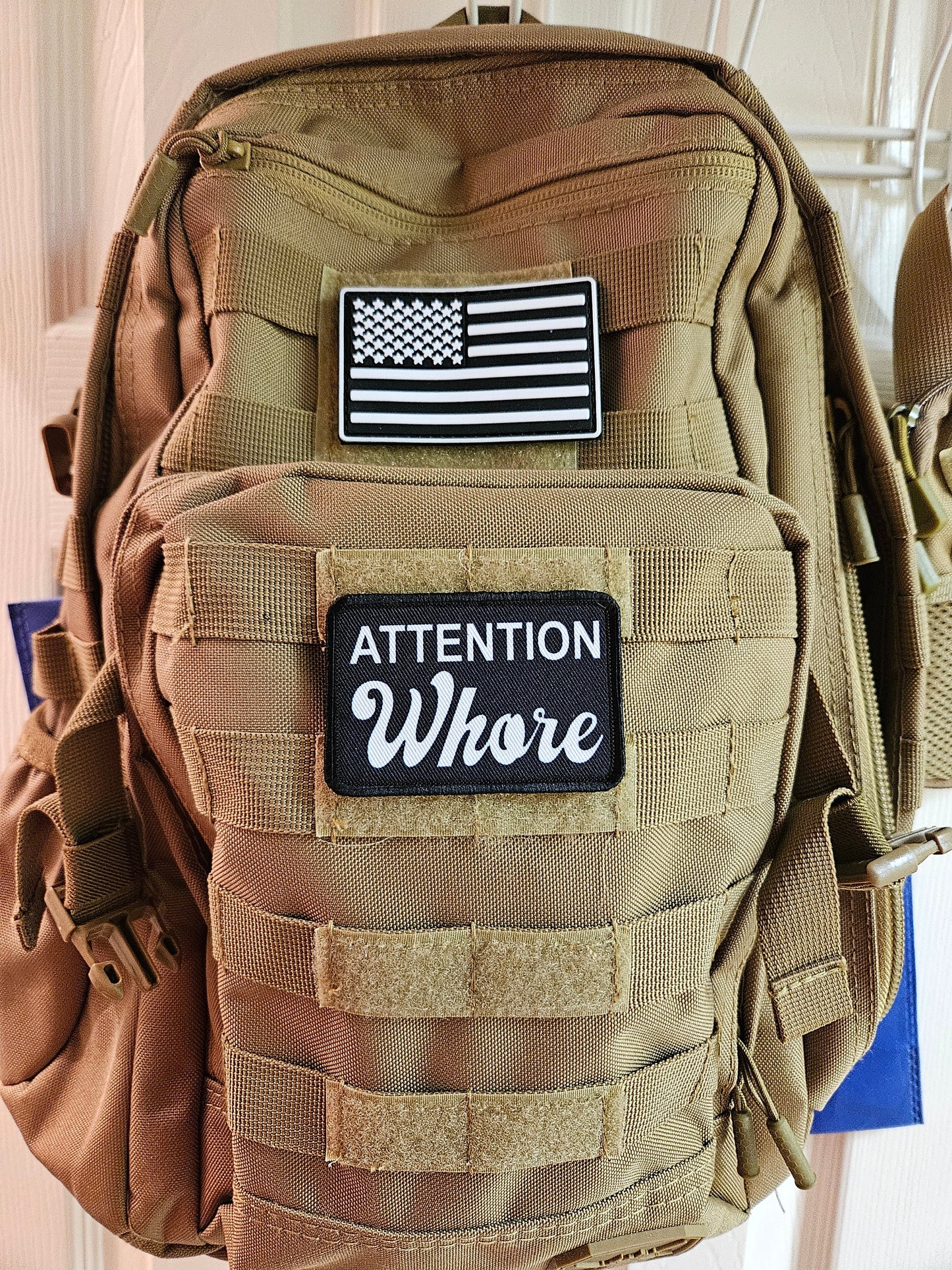 Attention whore meme BW  2"x3" removable morale patch with hook and loop backing