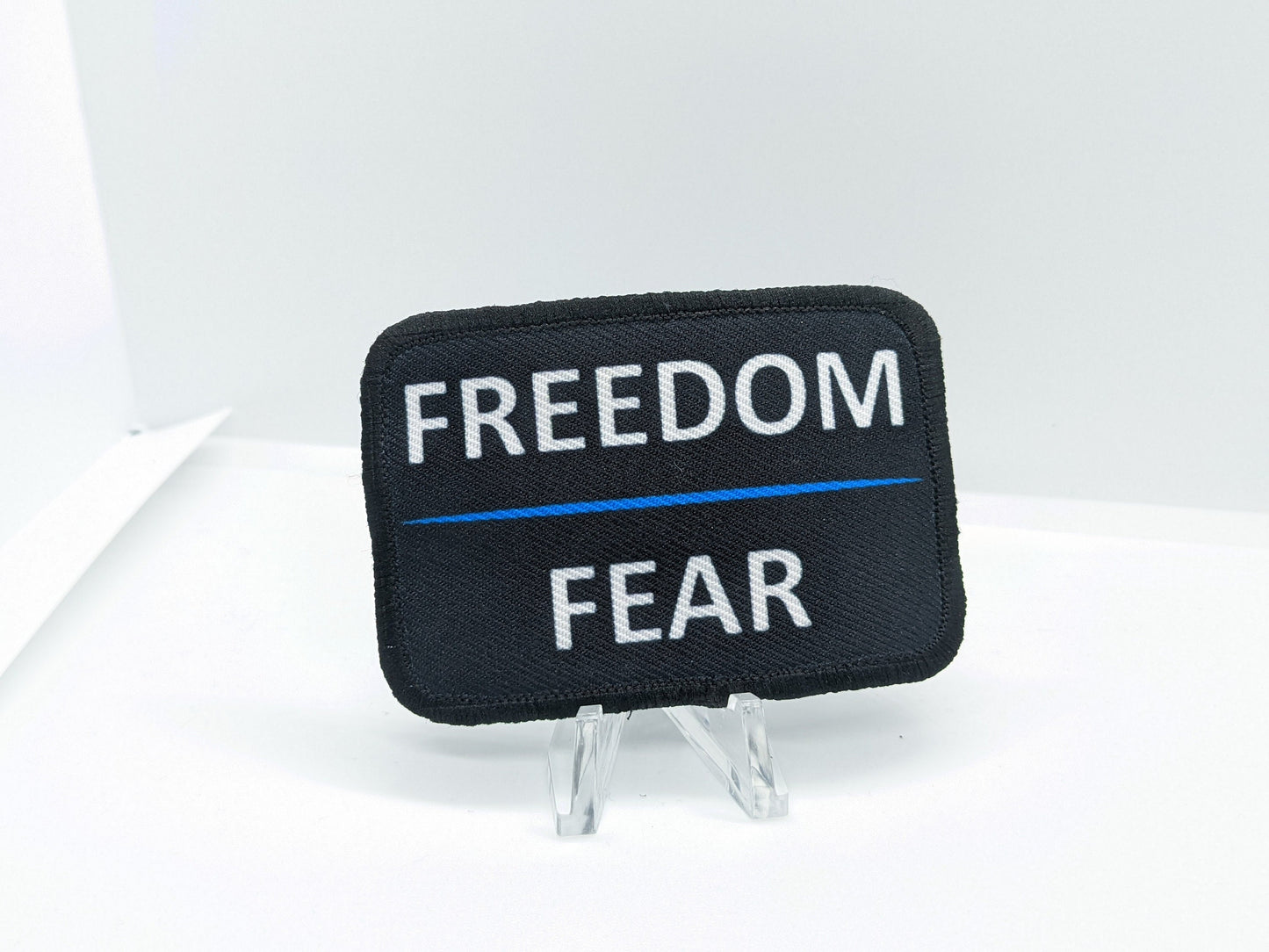 FREEDOM over FEAR  2"x3" removable morale patch with hook and loop backing