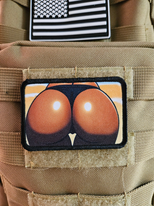 Sexbooty big butt thigh gap thong dark skin version 2"x3"  removable morale patch with hook and loop backing