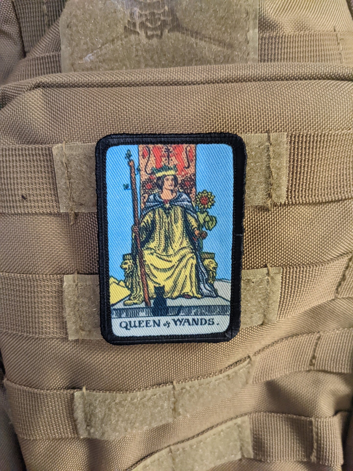 Queen of wands tarot card special forces military  2"x3" morale patch with hook and loop backing