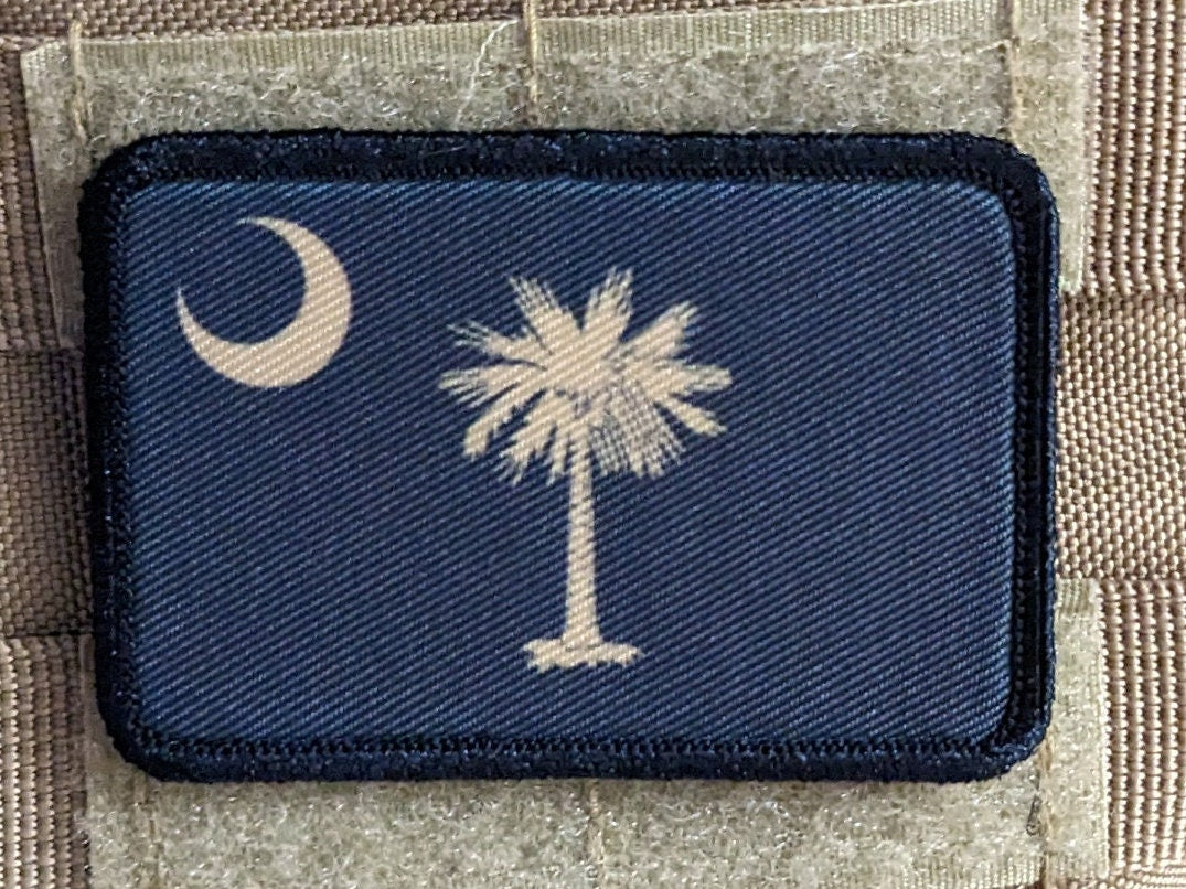 Subdued tan and brown South Carolina state flag removable patch 2"x3" morale patch with hook and loop backing