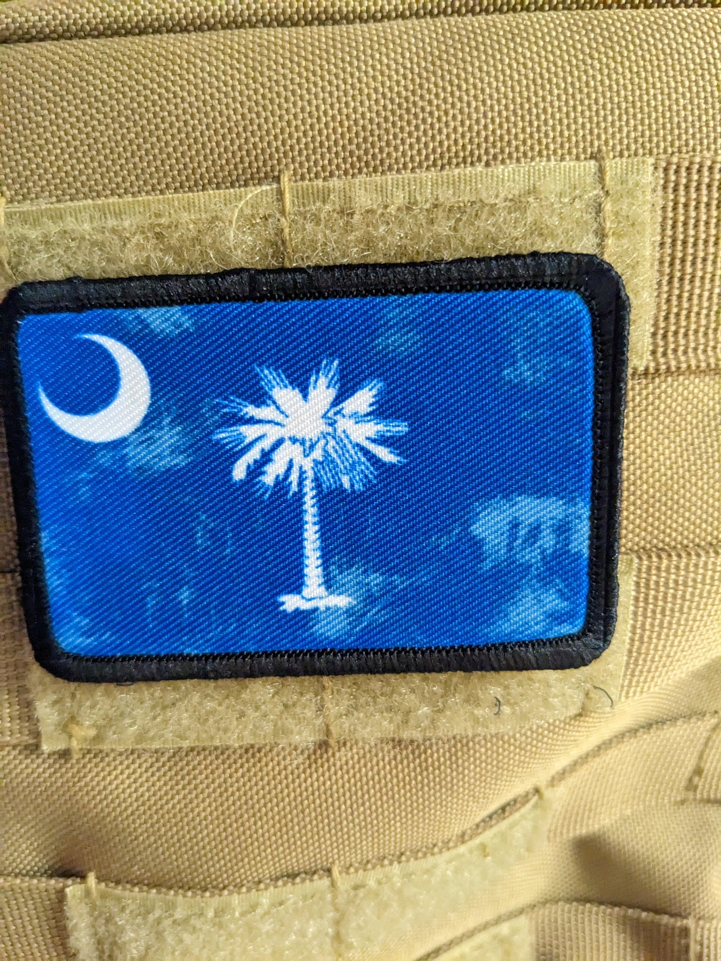 distressed south carolina Flag palmetto state 2"x3" morale patch with hook and loop backing