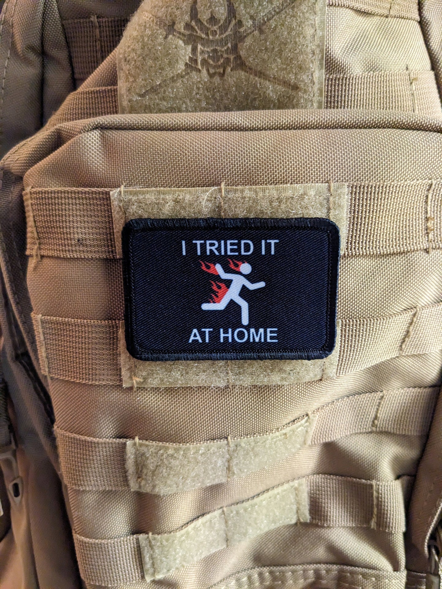 Don't try this at home joke meme  2"x3" morale patch with hook and loop backing