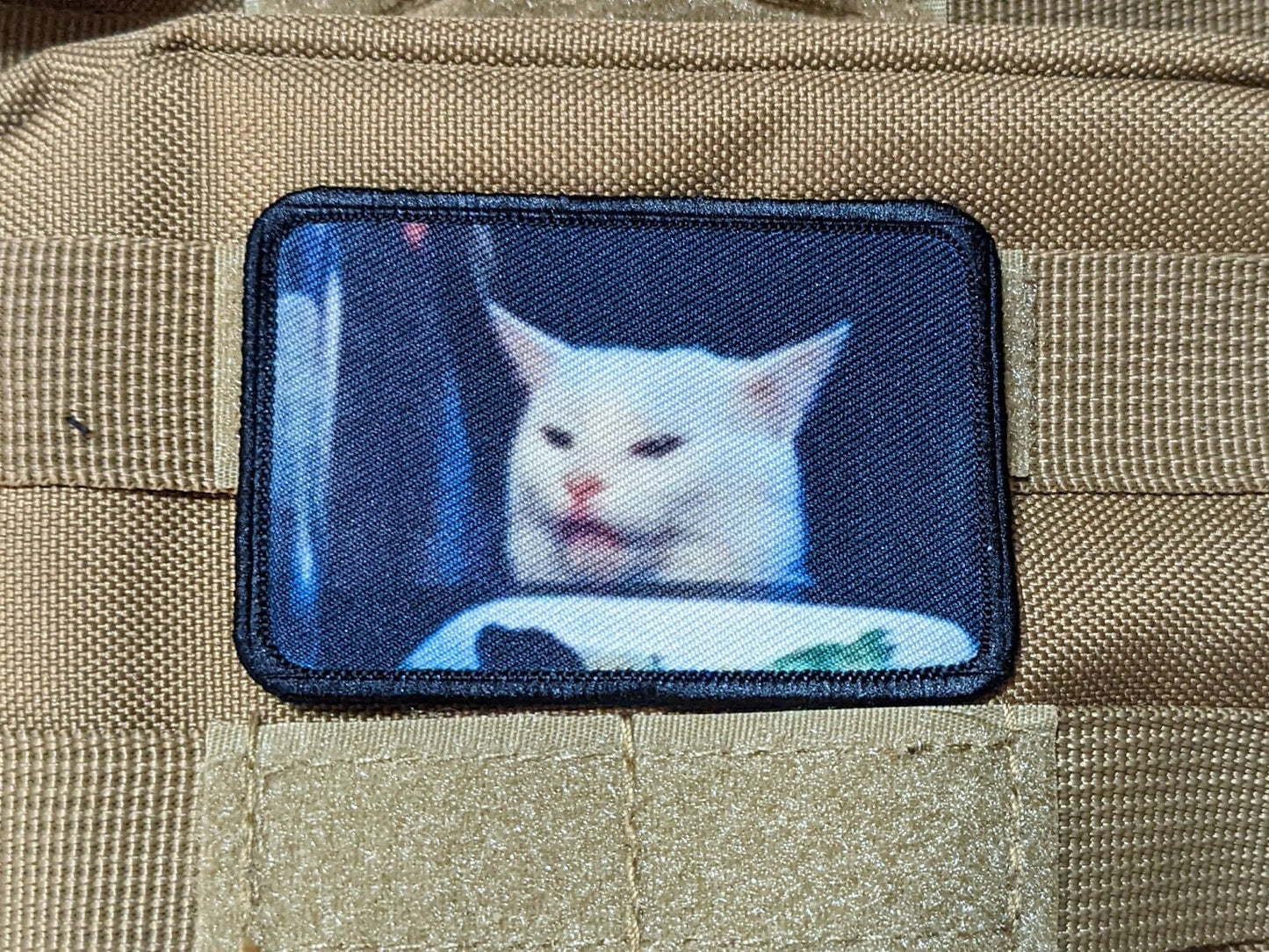 cat meme funny  2"x3" morale patch with hook and loop backing