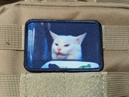 cat meme funny  2"x3" morale patch with hook and loop backing