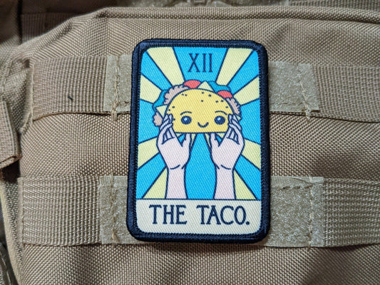 The Taco tarot card funny cute  2"x3" morale patch with hook and loop backing