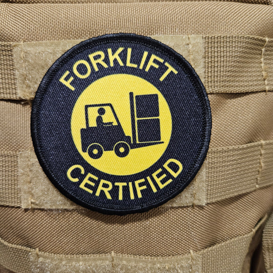 Forklift certified meme 3" circle morale patch with hook and loop backing