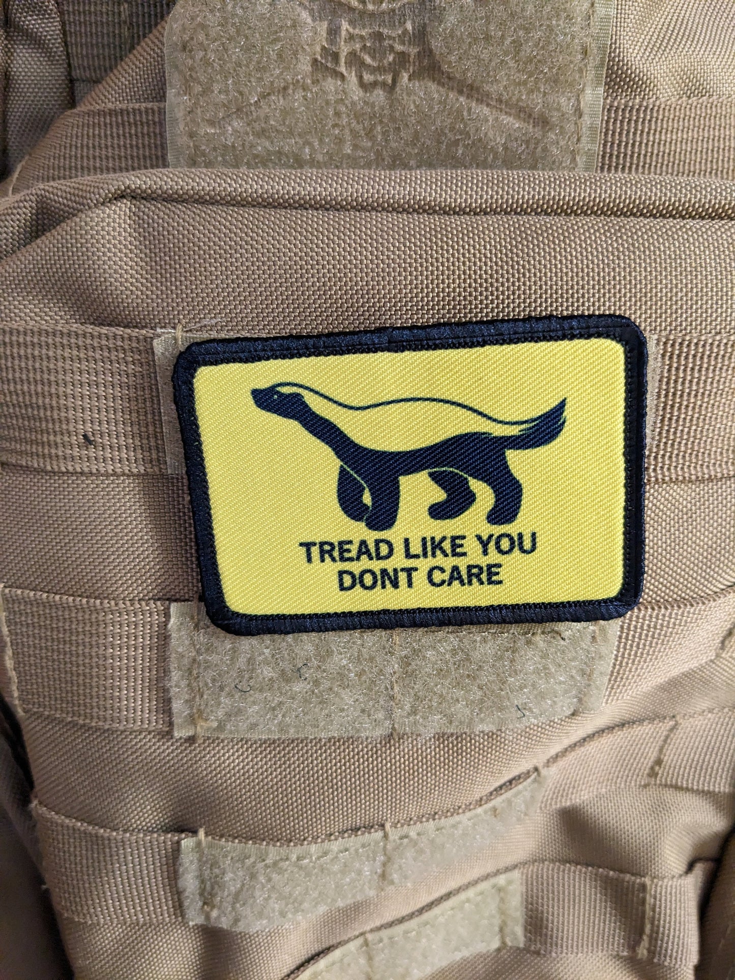 Tread like you don't care honey badger Gadsden flag meme  2"x3" removable morale patch with hook and loop backing