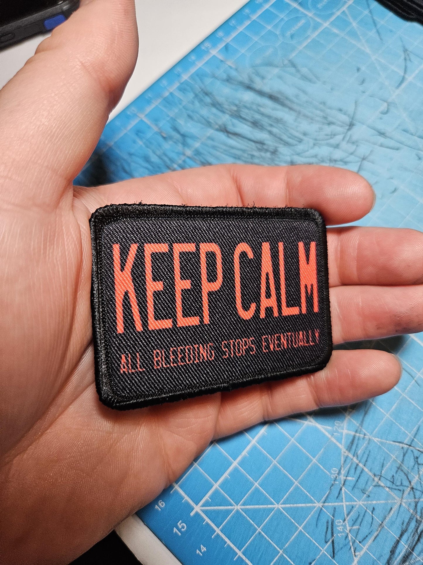 Keep calm all bleeding stops eventually first aid removable patch 2"x3" morale patch with hook and loop backing