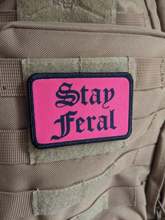 Pink Feral girls and boys meme 2"x3" morale patch with hook and loop backing