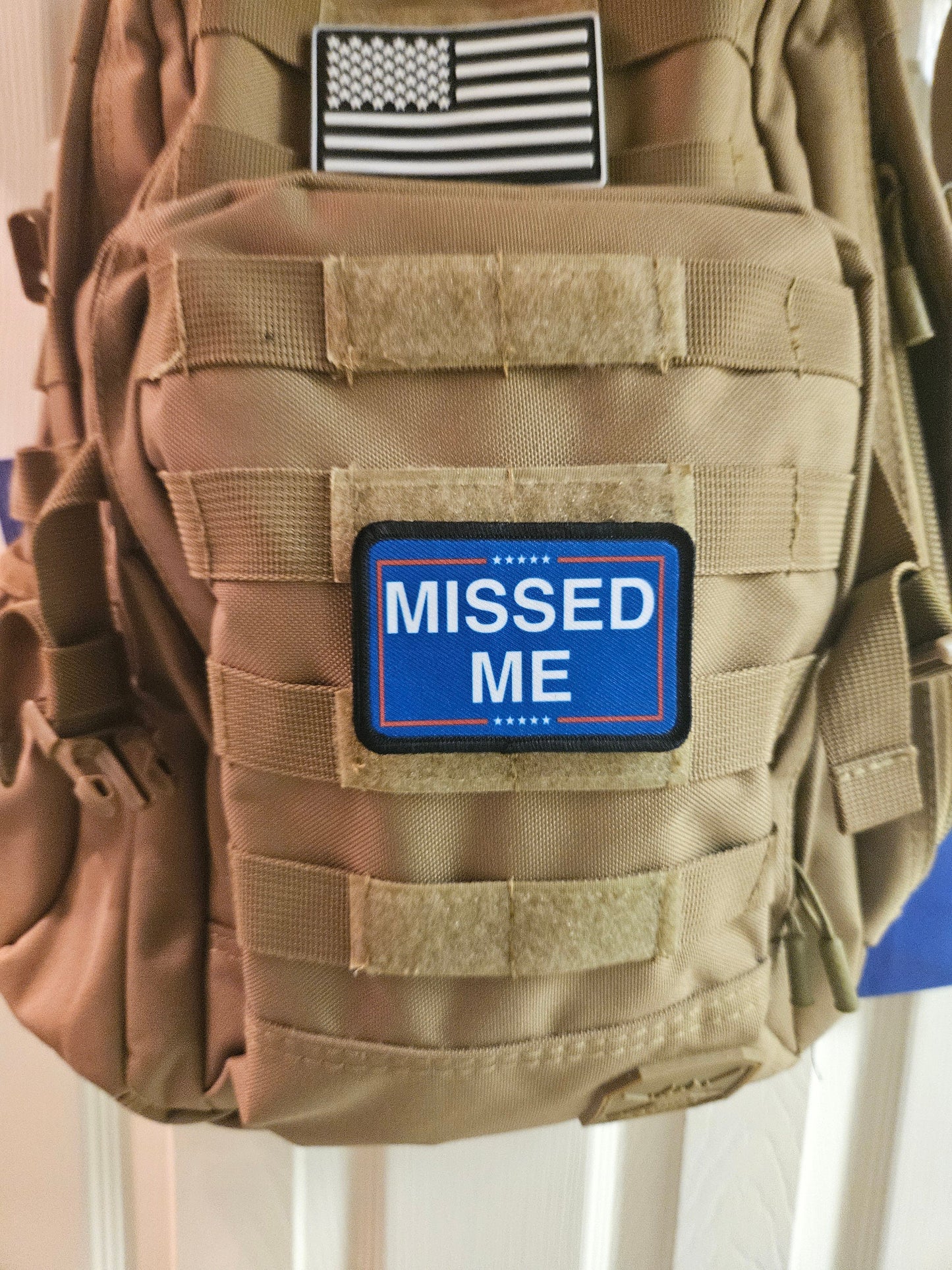 missed me meme  2"x3" morale patch with hook and loop backing military joke meme